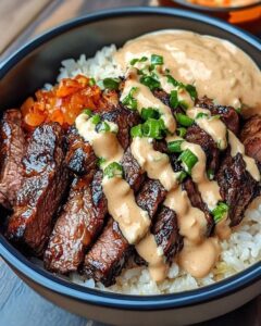 Korean BBQ Steak Bowls with Creamy Sauce